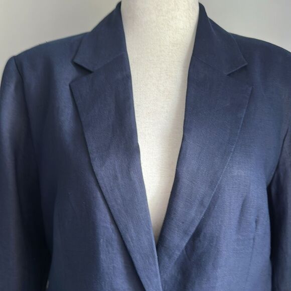 Quince Women’s European Linen Structured Deep Navy Blazer Size L Lined - Picture 4 of 13
